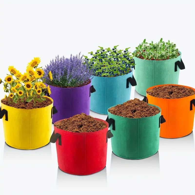 Growjoy 5 & 10-Gallon Grow Bags - 7-Pack Colorful Fabric Pots with Handles for Garden and Outdoor Planting