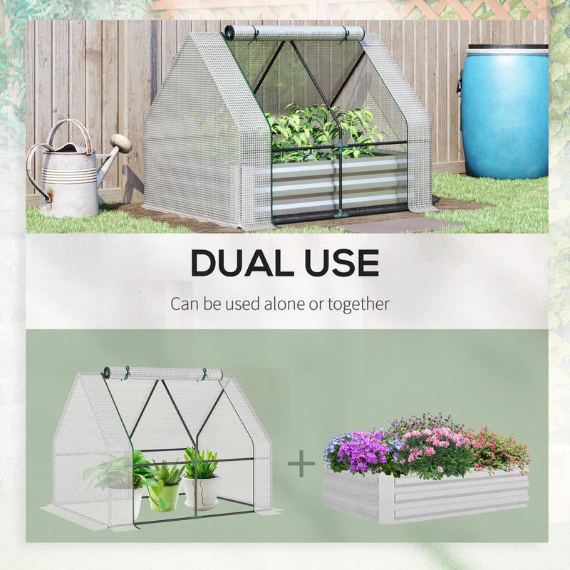 Outsunny Galvanized Raised Garden Bed with Mini Greenhouse Cover, Outdoor Metal Planter Box with 2 Roll-Up Windows for Growing Flowers, Fruits, Vegetables, and Herbs, 73" X 38" X 36"