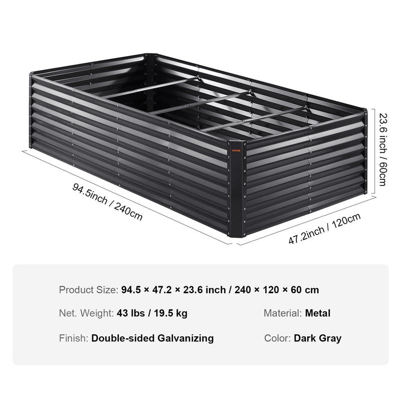 VEVOR Raised Garden Bed, Max. 94.5X47.2X23.6" Galvanized Metal Planter Box, Outdoor Planting Boxes with Open Base, for Growing Flowers/Vegetables/Herbs in Backyard/Garden/Patio/Balcony, Dark Gray