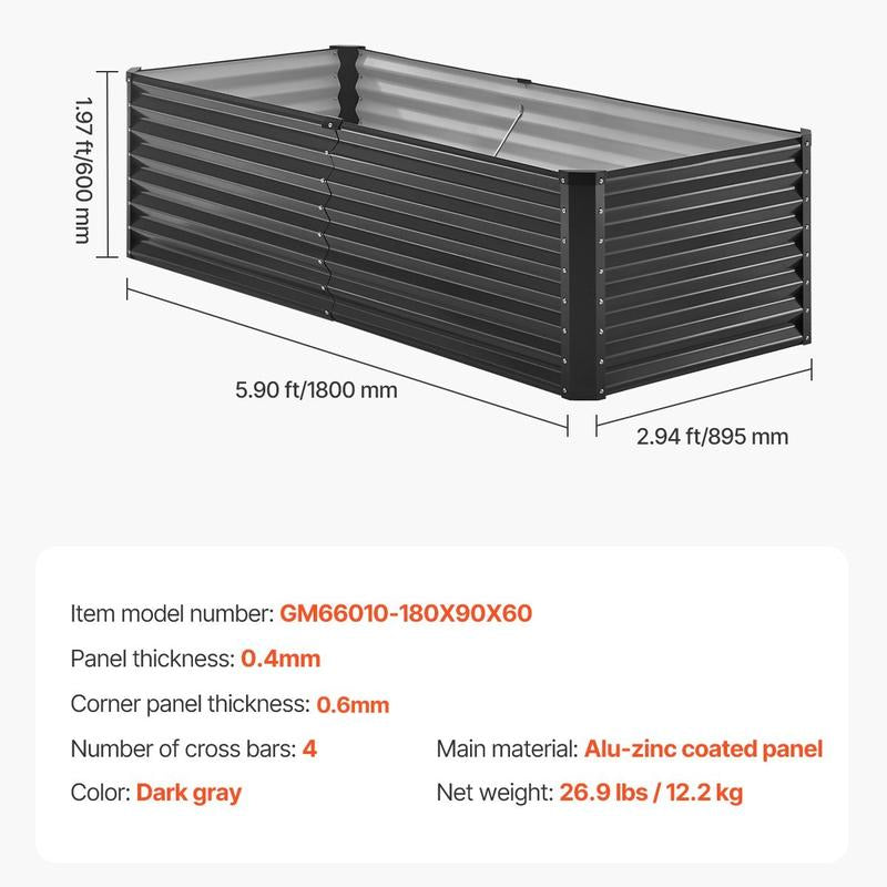 VEVOR Raised Garden Bed, Max. 94.5X47.2X23.6" Galvanized Metal Planter Box, Outdoor Planting Boxes with Open Base, for Growing Flowers/Vegetables/Herbs in Backyard/Garden/Patio/Balcony, Dark Gray