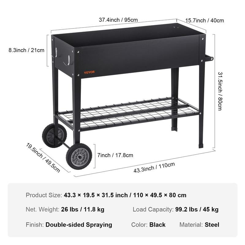 VEVOR Raised Garden Bed, Max. 94.5X47.2X23.6" Galvanized Metal Planter Box, Outdoor Planting Boxes with Open Base, for Growing Flowers/Vegetables/Herbs in Backyard/Garden/Patio/Balcony, Dark Gray