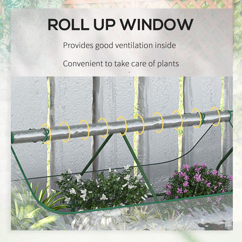 Outsunny Galvanized Raised Garden Bed with Mini Greenhouse Cover, Outdoor Metal Planter Box with 2 Roll-Up Windows for Growing Flowers, Fruits, Vegetables, and Herbs, 73" X 38" X 36"