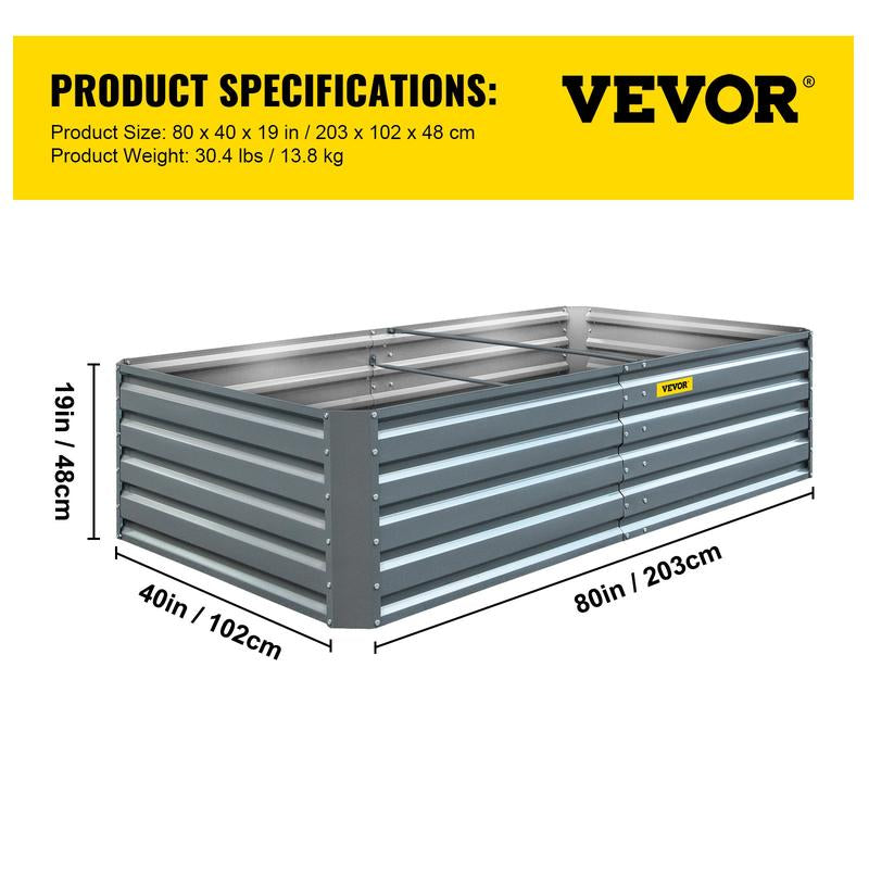 VEVOR Raised Garden Bed, Max. 94.5X47.2X23.6" Galvanized Metal Planter Box, Outdoor Planting Boxes with Open Base, for Growing Flowers/Vegetables/Herbs in Backyard/Garden/Patio/Balcony, Dark Gray