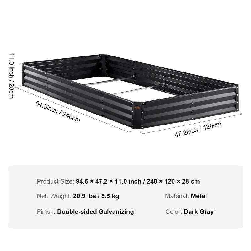 VEVOR Raised Garden Bed, Max. 94.5X47.2X23.6" Galvanized Metal Planter Box, Outdoor Planting Boxes with Open Base, for Growing Flowers/Vegetables/Herbs in Backyard/Garden/Patio/Balcony, Dark Gray