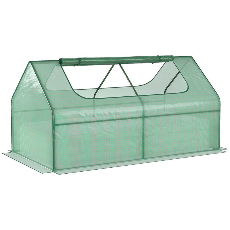 Outsunny Galvanized Raised Garden Bed with Mini Greenhouse Cover, Outdoor Metal Planter Box with 2 Roll-Up Windows for Growing Flowers, Fruits, Vegetables, and Herbs, 73" X 38" X 36"