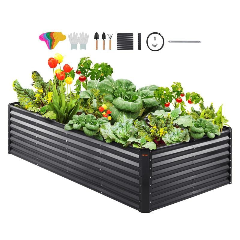 VEVOR Raised Garden Bed, Max. 94.5X47.2X23.6" Galvanized Metal Planter Box, Outdoor Planting Boxes with Open Base, for Growing Flowers/Vegetables/Herbs in Backyard/Garden/Patio/Balcony, Dark Gray