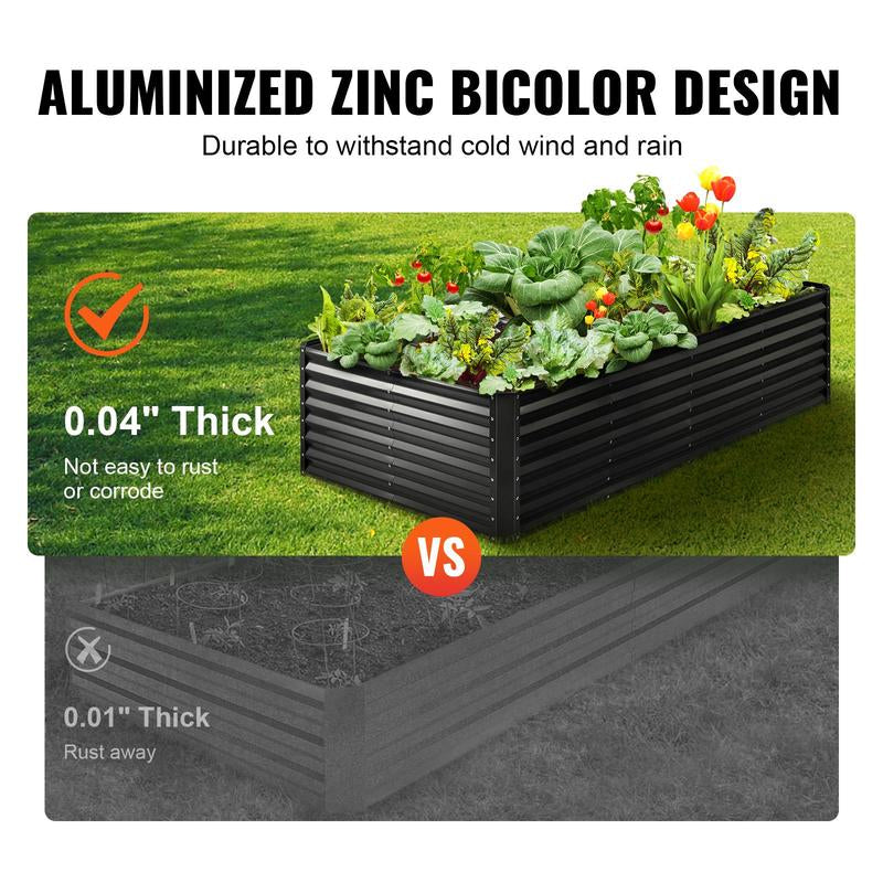 VEVOR Raised Garden Bed, Max. 94.5X47.2X23.6" Galvanized Metal Planter Box, Outdoor Planting Boxes with Open Base, for Growing Flowers/Vegetables/Herbs in Backyard/Garden/Patio/Balcony, Dark Gray