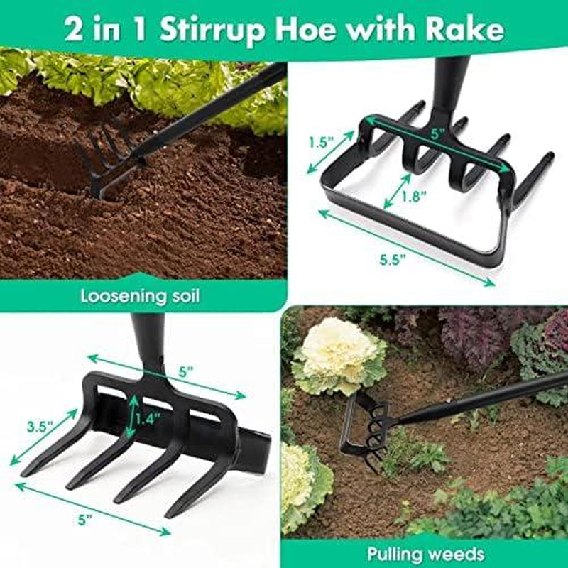 Garden Hoe 62 Inch Long Stirrup Hoe for Weeding with Adjustable Handle Scuffle, Heavy Duty Garden Hoe for Gardening Weeding