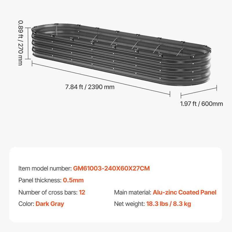 VEVOR Raised Garden Bed, Max. 94.5X47.2X23.6" Galvanized Metal Planter Box, Outdoor Planting Boxes with Open Base, for Growing Flowers/Vegetables/Herbs in Backyard/Garden/Patio/Balcony, Dark Gray