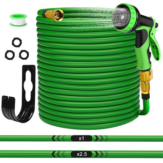 Amityke Garden Hose, 100Ft Expandable Garden Hose with 10 Functions Spray Nozzle, Water Hose with 3/4" Solid Brass Connector, Flexible and Leakproof Water Pipe for Car Washing