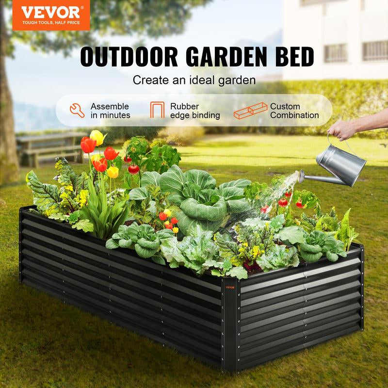 VEVOR Raised Garden Bed, Max. 94.5X47.2X23.6" Galvanized Metal Planter Box, Outdoor Planting Boxes with Open Base, for Growing Flowers/Vegetables/Herbs in Backyard/Garden/Patio/Balcony, Dark Gray